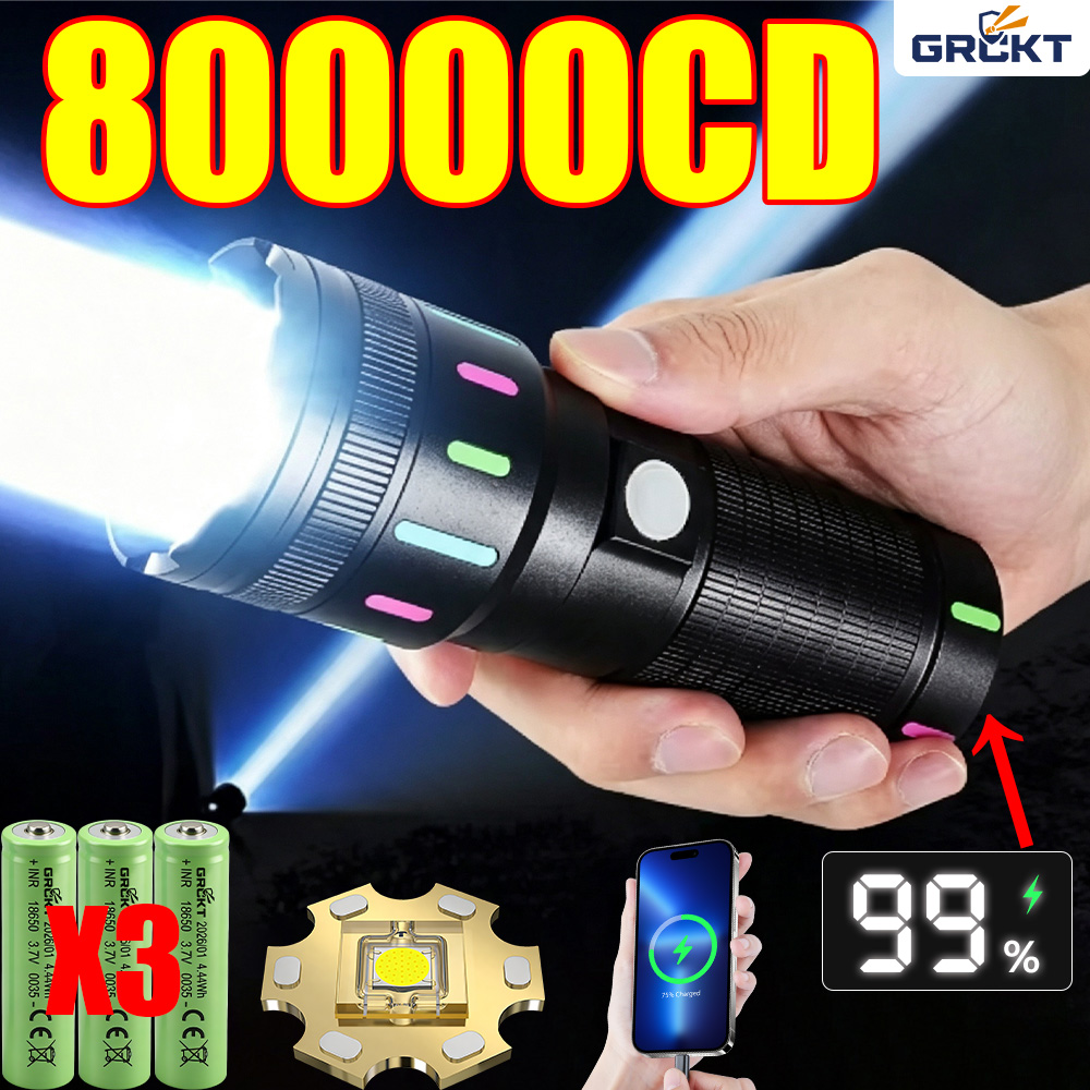 Outdoor Lighting Black - 80000CD 가장 강력한 LED 손전등 고출력
