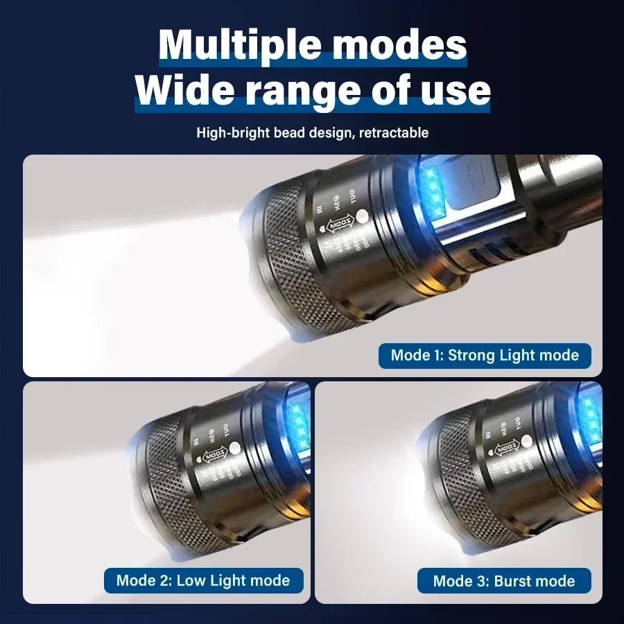 슈퍼 밝은 LED 손전등 USB 충전식 토치 텔레스코픽 - Outdoor Lighting Black 리뷰 및 가격