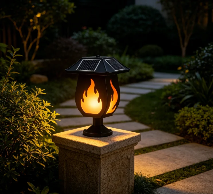 태양광 충전식 기둥형 조명, 모조 불꽃 효과, 실외용  - Outdoor Lighting Waterproof 리뷰 및 가격