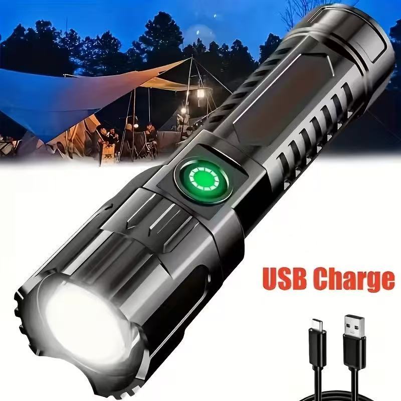 새로운 고출력 LED 손전등 USB 충전식 토치 내장  - Outdoor Lighting Black 리뷰 및 가격