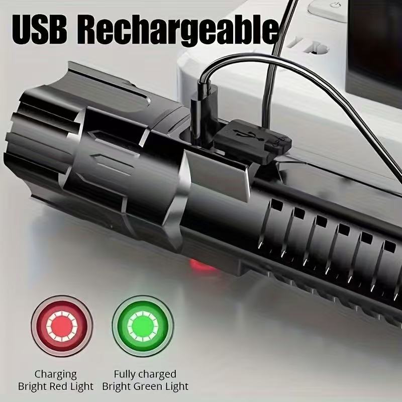 새로운 고출력 LED 손전등 USB 충전식 토치 내장  - Outdoor Lighting Black 리뷰 및 가격